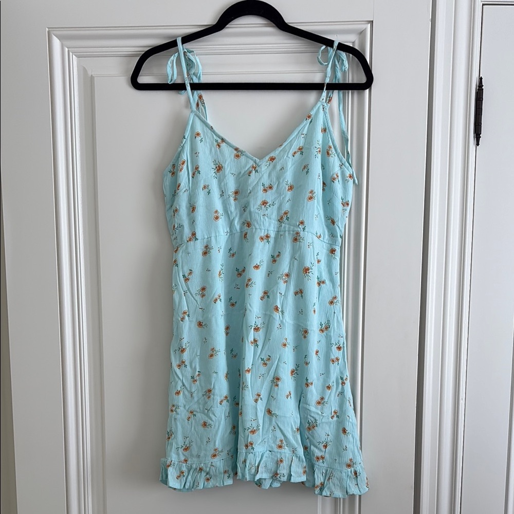 Light Blue Floral Sundress with Adjustable Straps